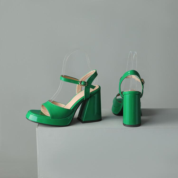

Модные новые туфли-сандалии из лакированной кожи с круглым носком, с вырезом в виде рыбьего рта, с полым ремешком с пряжкой, водонепроницаемой платформой и толстым высоким каблуком для женщин 43 зелёный