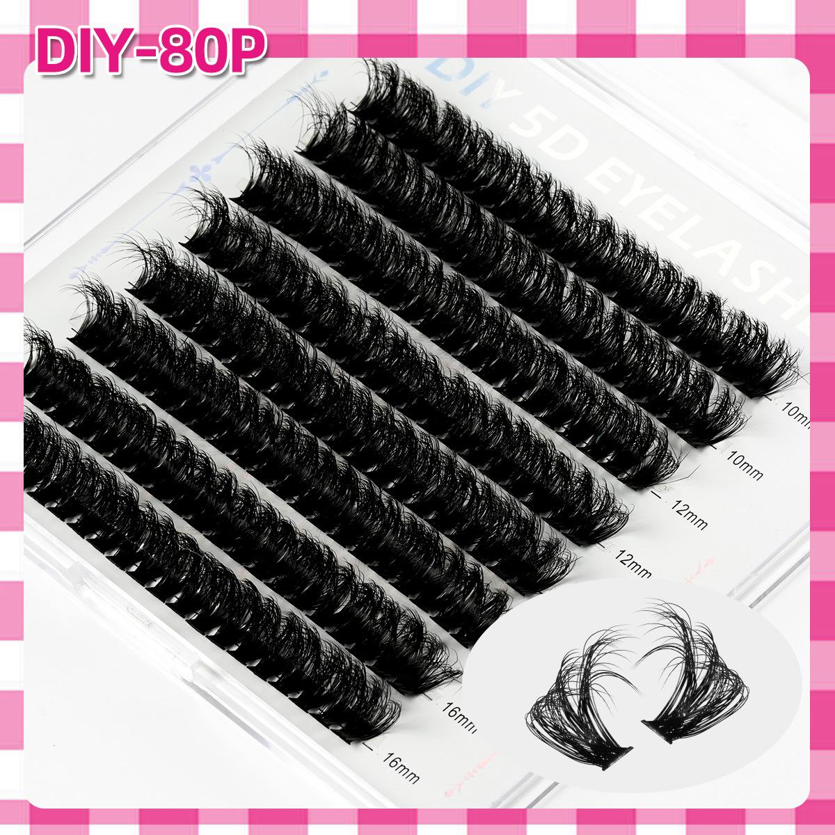 

European and American style cross-border false eyelashes thick segmented large capacity single cluster soft imitation mink set self-grafting 5d imitation mink-80d