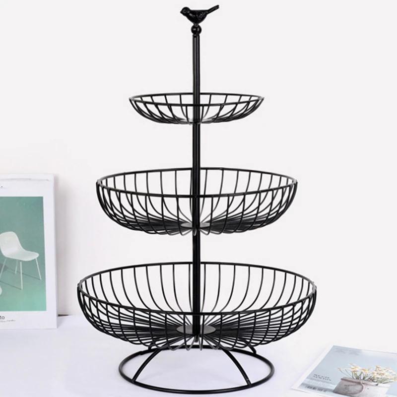 Huishoudelijk 3-laags fruitschaal aanrecht metalen fruitmand zwart retro stijl dienblad rek opbergmand WF1020