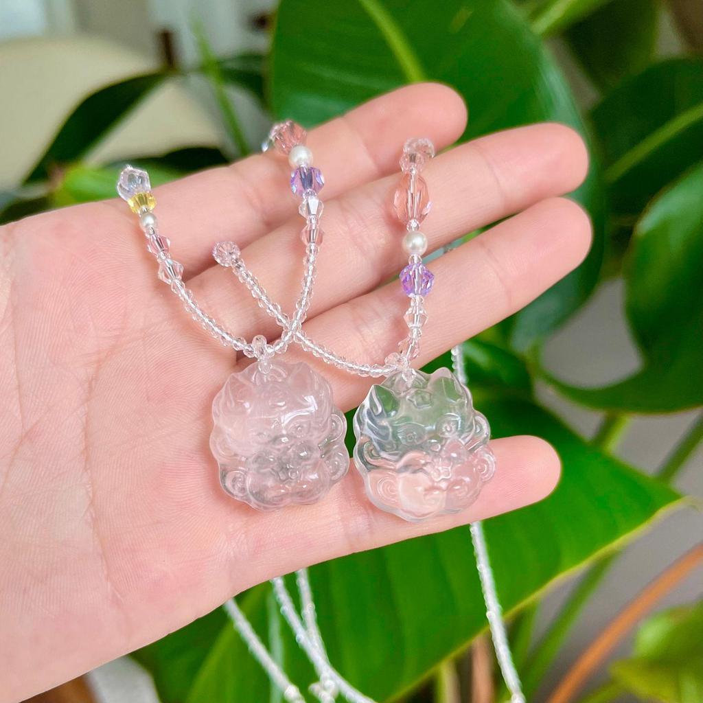 Rose Quartz Nine-Tailed Fox Crystal Pendant Necklace
