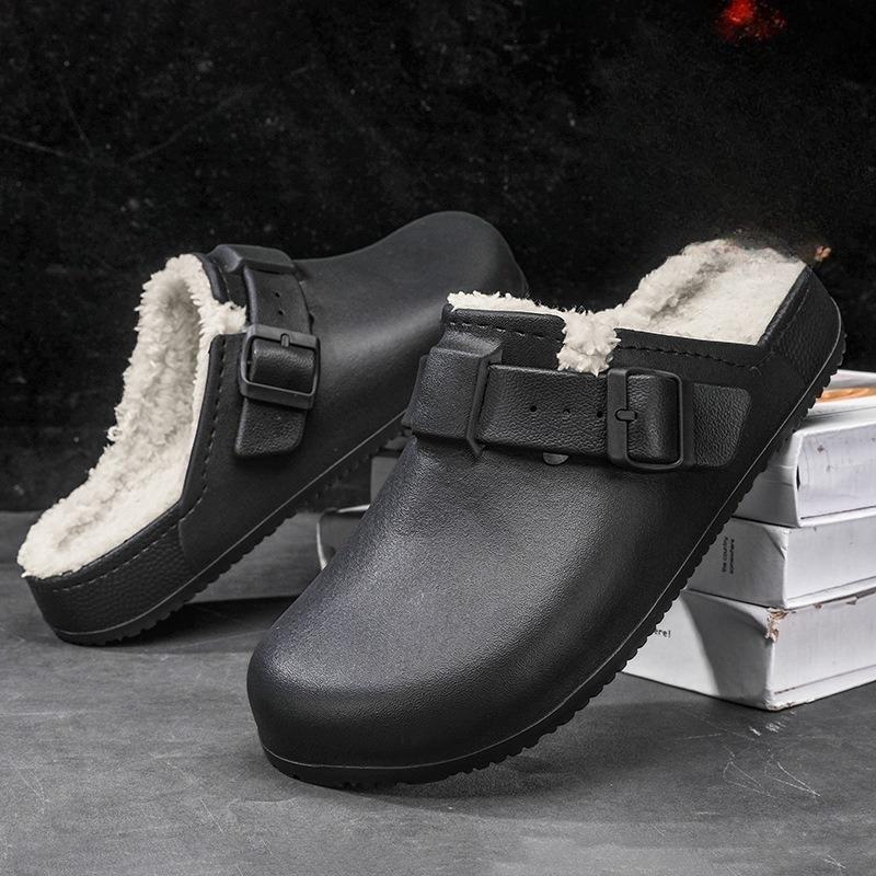 Winter Fur Slippers for Men Casual Cotton Slippers Non-slip Platform Slides Men's Plush Warm Winter Slipper Home Cotton Slippers