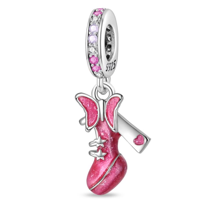 Sweet Romantic Copper Metal Princess Letter Pink High Heels Handbag Dress Charm Bead Components Bead Components Compatible With Pan Authentic