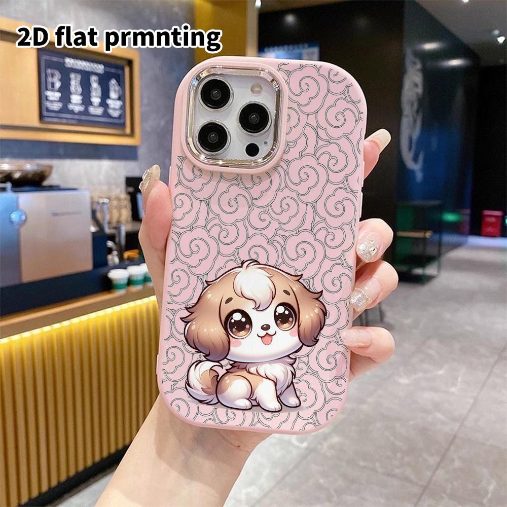 Phone Case: 2D Flat Design Suitable for iPhone 18 17 16 15 14 13 Pro Protective Case, Couple Style, Brown and White Puppy, Christmas and Halloween Gif
