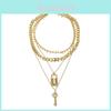 Trendy Layered Key Lock Necklace Stylish Geometric Design Fashionable Alloy Jewelry