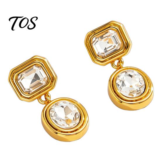 Transparent Zircon Refracting Luster 1 Pair Faux Crystal Geometric Dangle Earrings for Women, Polished Smooth Ear Needles Stainless Steel Gold Plated 1 Pair золотистый