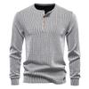Men's Striped Henley Shirt Long Sleeve Casual Top for Men Autumn Winter Warm Fashion Button-Down Textured Male Blouse