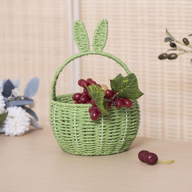 Bunnys Ears Paper Rope Woven Storage Basket Elegant Flower Basket Handwoven Snacks Holder Home Organization Solution