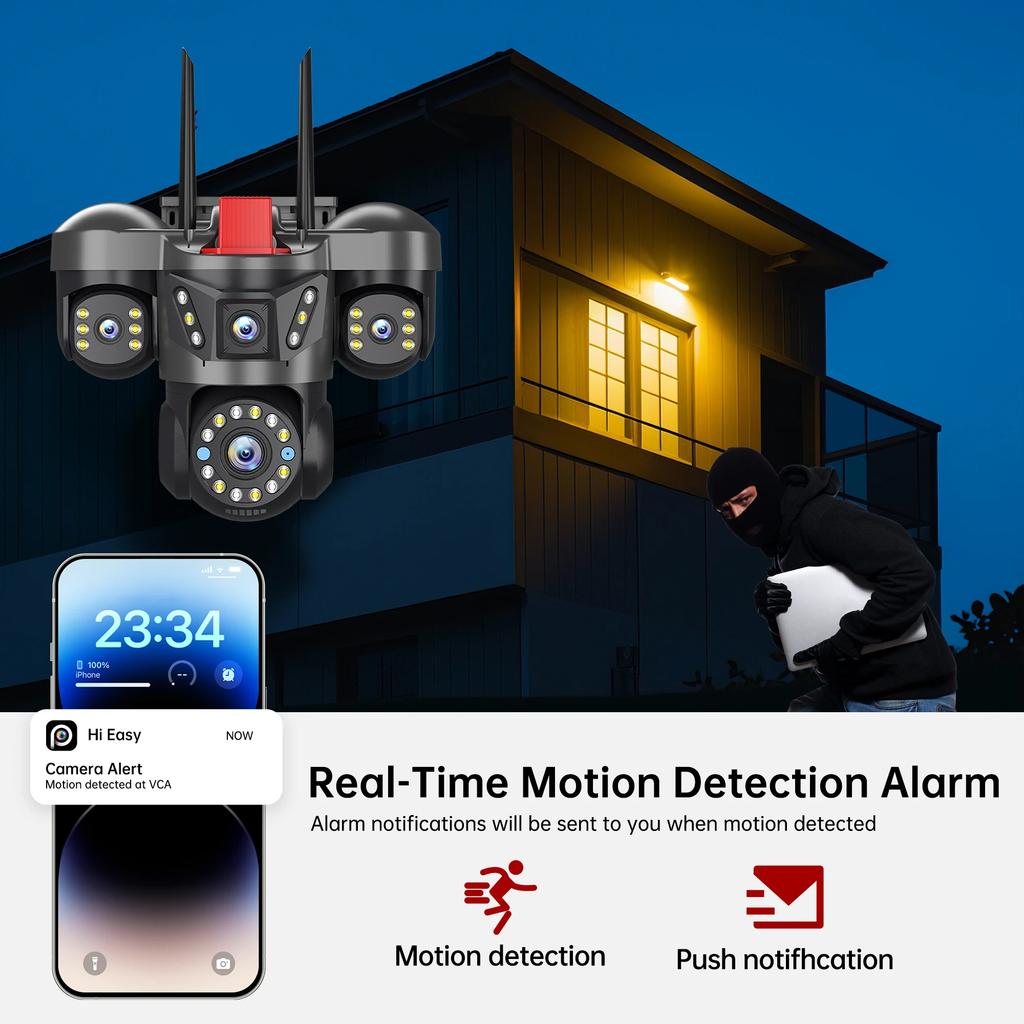 AIOOK Hieasy Camera 4 Lens HD 20MP Outdoor Wifi Camera Night Vision Mobile Tracking PTZ IP CCTV Smart Alarm Two Way Intercom