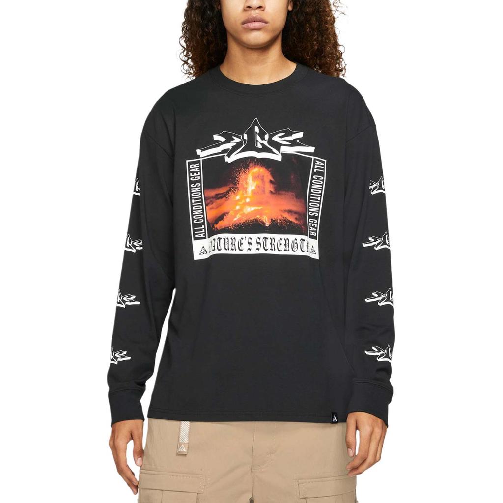 Nike Letter Brand Logo Print Round Neck Long Sleeve T-Shirt Men Tops Black DJ1141-010