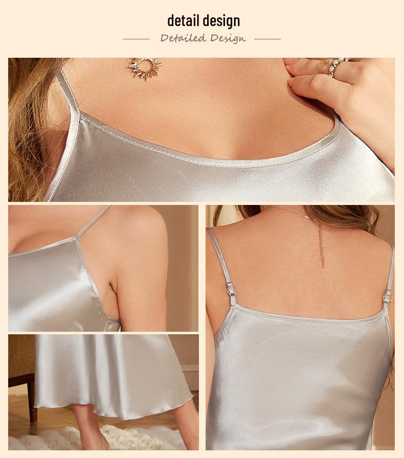 Yaoting Women's Ice Silk Pajamas - Long Sexy Camisole Nightgown for Summer and Autumn