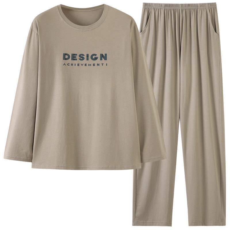 Pajamas Men'S Spring And Autumn Autumn Cotton Long Sleeve Casual Loungewear Autumn Men'S Crew Neck Large Size Two-Piece Set