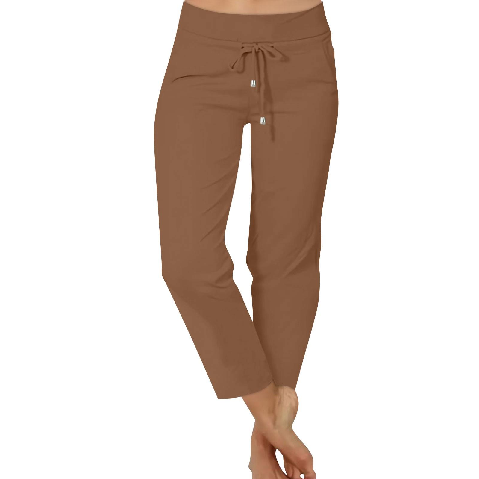 Женские однотонные повседневные брюки с эластичной резинкой на талии и высокой талией — фото 6