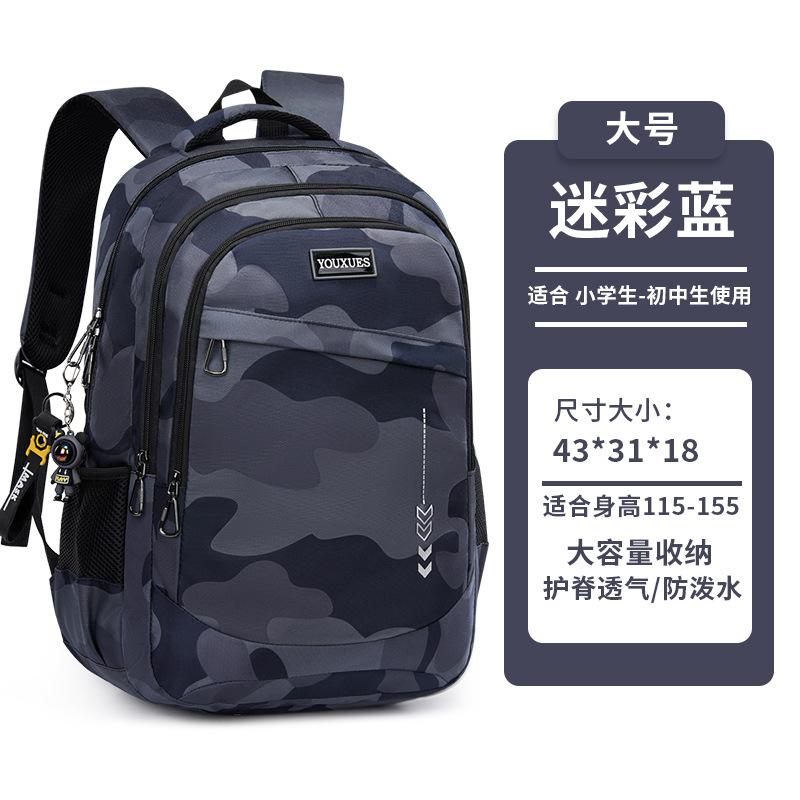 Camouflage Blue Backpack - Lightweight Water-Resistant Daypack for Teen Boys, Large Capacity School Bag for Outdoor Study