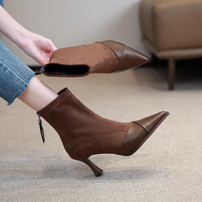 2026 Fall/Winter New Pointed Toe Side Zip Booties Block Heel American Chelsea Skinny Boots