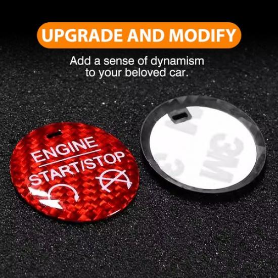 Red Carbon Fiber Keyless Engine Push Start Button Cover For 2017-23 Ford Mustang