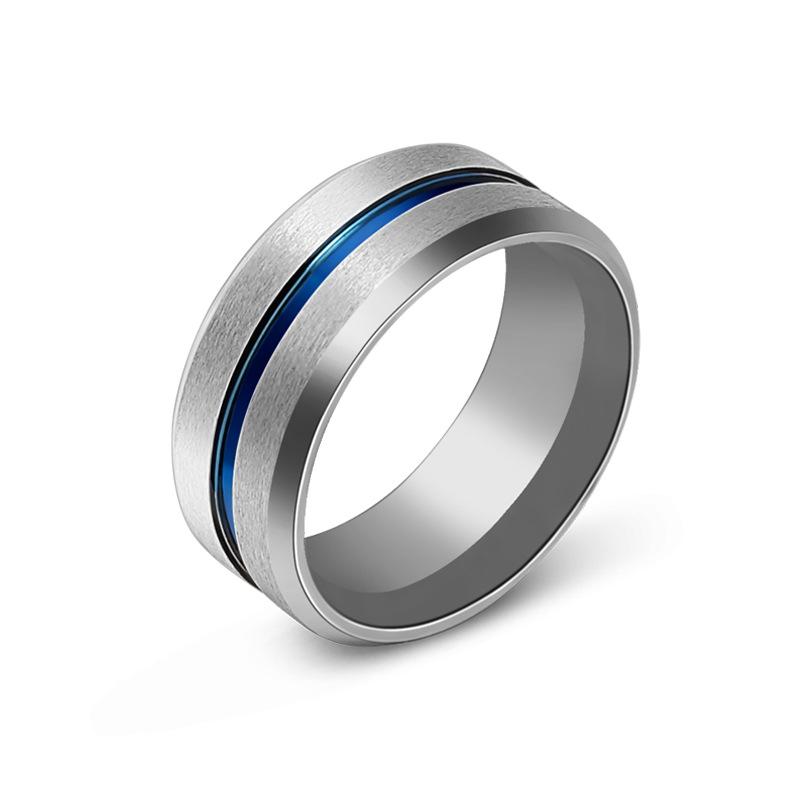 Stylish and Simple 8MM Titanium Steel Recessed Ring Matte Brushed Stainless Steel Ring for Men and Women
