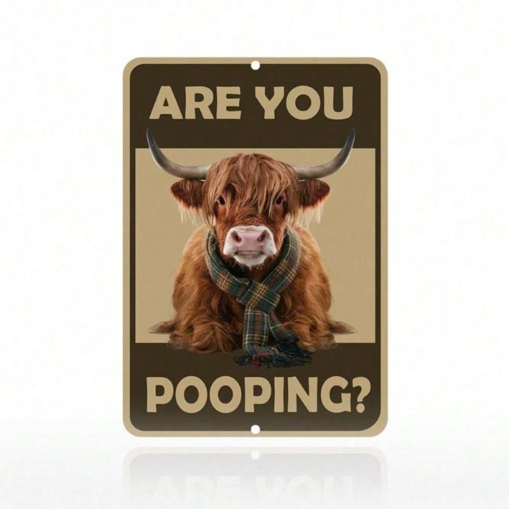 Funny Cow Pooping Metal Poster for Toilet Wall Art