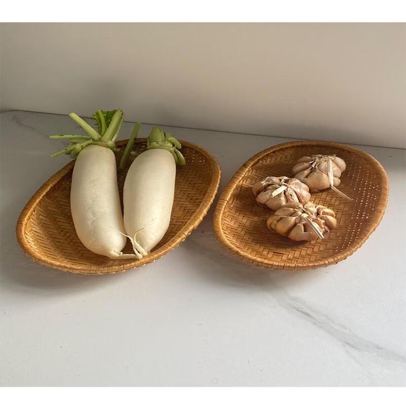 ZISIZ Hand-Woven Smoked Bamboo Oval Basket