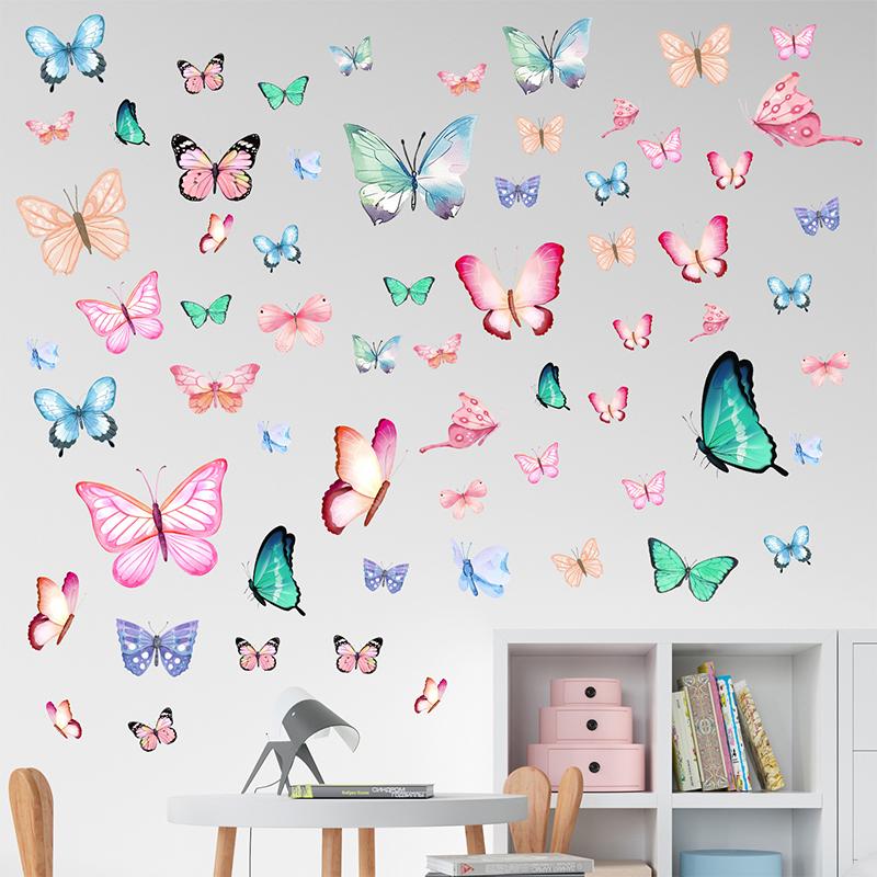 Overseas Trade Glow In The Dark Wall Stickers, Pink Blue Green Butterfly Design, Girls Bedroom Kids Room, Kindergarten