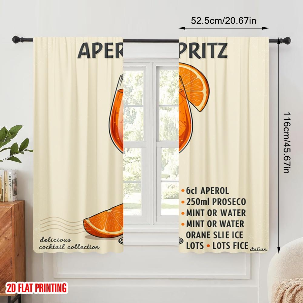 2pcs 2D Flat Printing Curtain Aperol Spritz Cocktail_a 100% Polyester Without Electricity Birthday Party Use for Holiday Decor