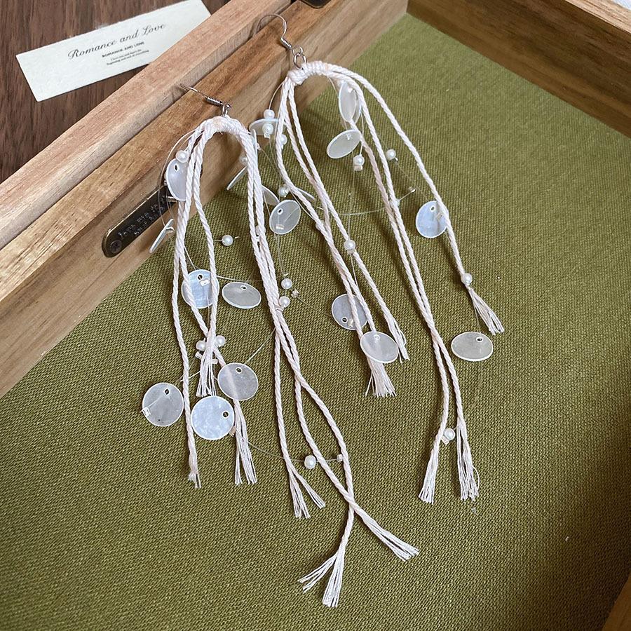 Seaside vacation style flower shell fringed long earrings stud earrings women's earrings design sense