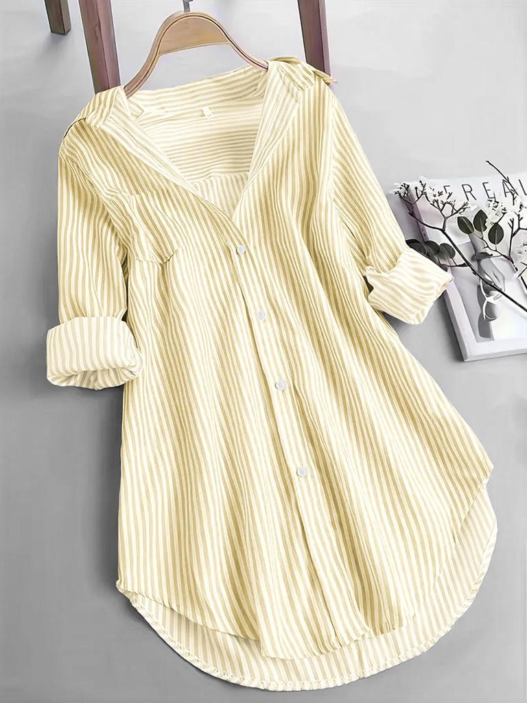 Classic European & American Women's Striped Long Sleeve Casual Top