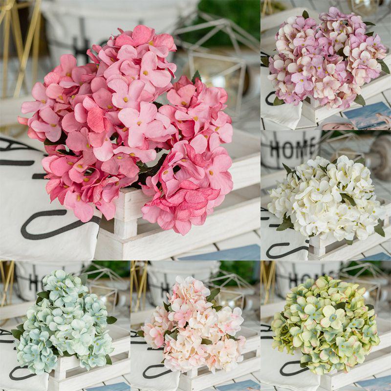 Stunning 6 Heads Artificial Silk Hydrangea Fake Flower Bridal Bouque For Elegant Home Decor