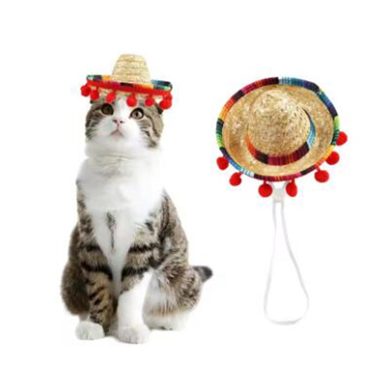 Pet Theme Party Mini Straw Hat Mexican Hat Holiday Cat Puppy Colorful Mini Hat Sombrero Beach Hawaii Style Sun Hat Pet Supplies