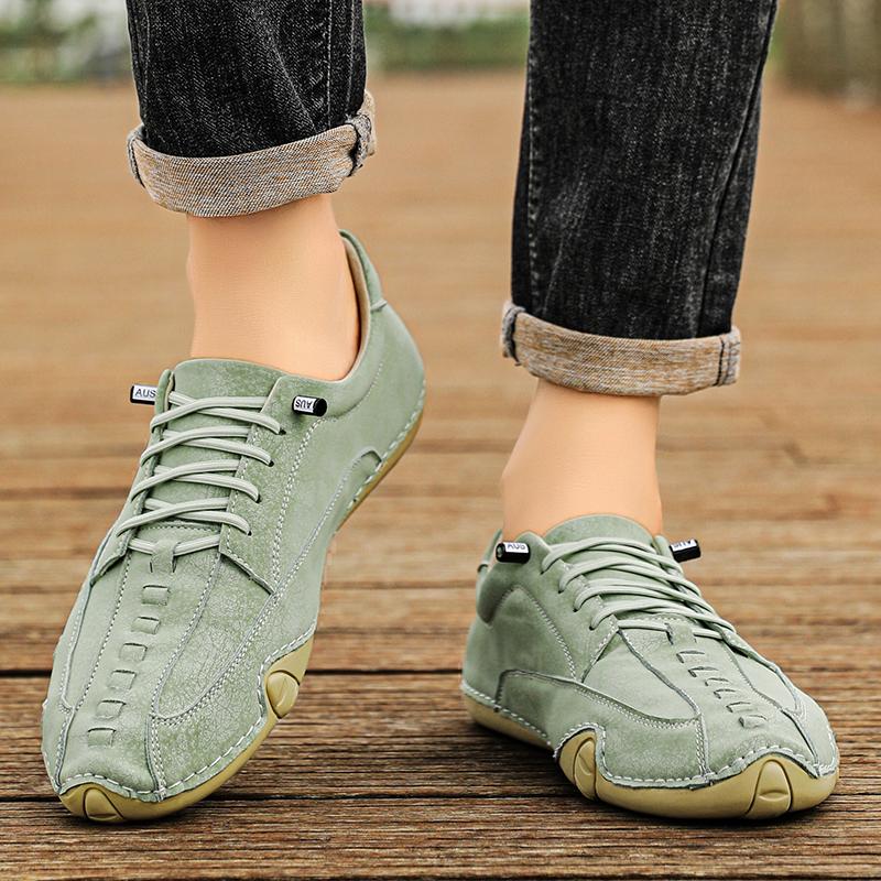 Men Lightweight Comfort Sneakers Non-slip Quality Stitch Solid Leather Shoes Outdoor Commute Casual Walking Driving Flats Shoes