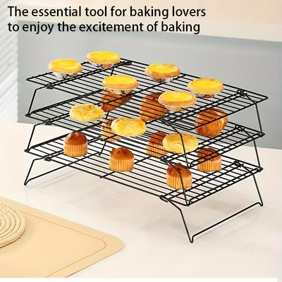 3-Tier Stackable Cooling Rack, Heavy Duty & Collapsible. For Cakes, Pizza, Bread. Non-Stick, Easy Clean. Perfect Gift for Bakers