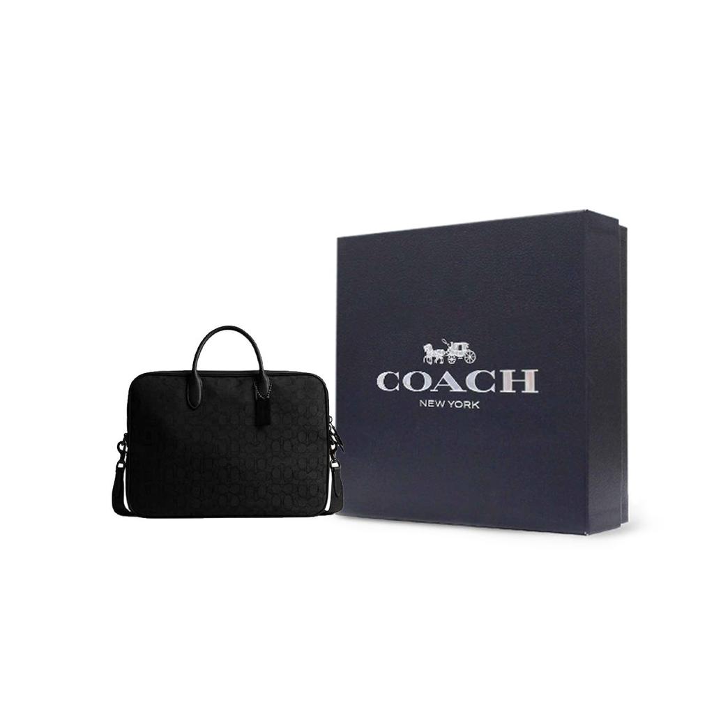 Coach Theo 40 Classic Logo Monogram Fabric Briefcase Large Men Briefcase Black CAK97-BLK