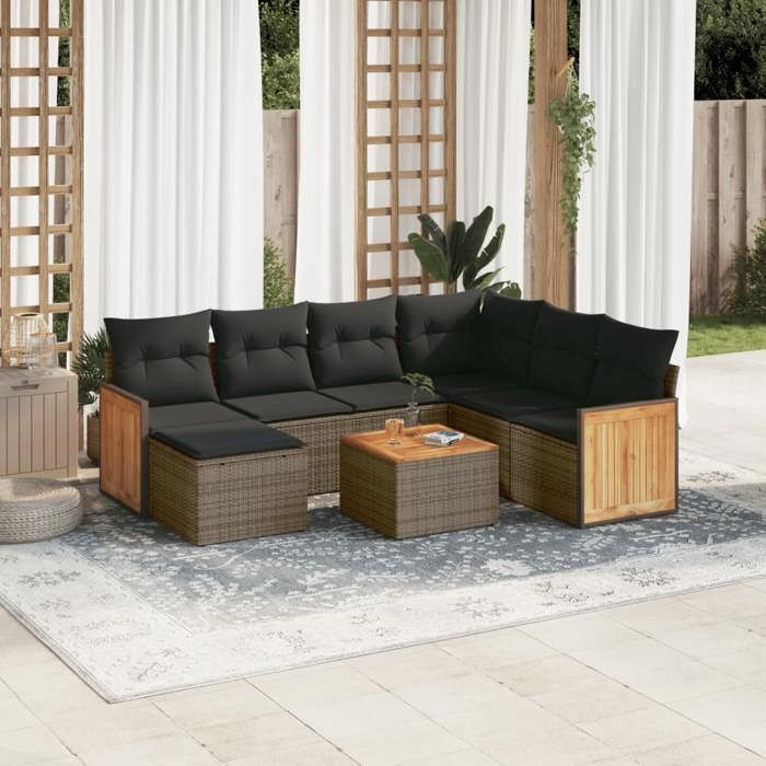 VidaXL Salon de Jardin avec Coussins 8 pcs, Canapés de Terrasse, Ensemble de Meubles de Patio, Mobilier d'Extérieur, Gris 3227894