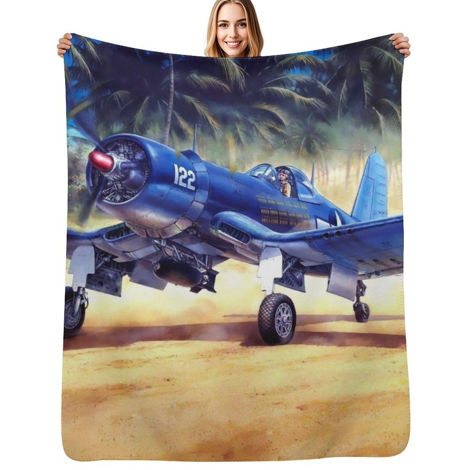 Vought F4U Corsair Throw Blanket Flannel Fleece Soft Warm Throw Blanket Size: 75*100cm, Weight: 230 GSM