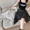 Irregular Retro Plaid Skirt Women's Summer High Waist Anti-light A-word Skirt Spice Girl Shirt Pleated Skirt