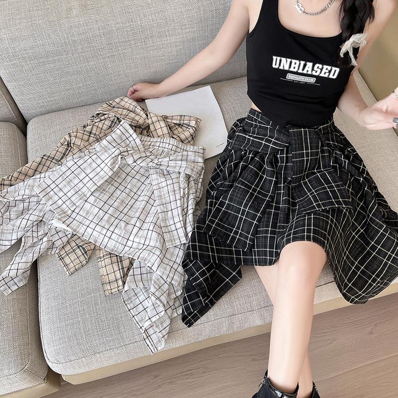 Irregular Retro Plaid Skirt Women's Summer High Waist Anti-light A-word Skirt Spice Girl Shirt Pleated Skirt