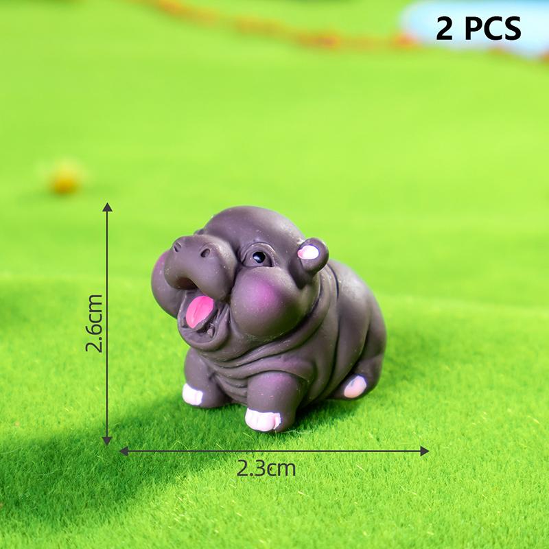 2Pcs Desktop Decoration  Simulated Pigmy Hippopotamus Eye-Catching Action Figure Trendy Ornament Cute Figurine