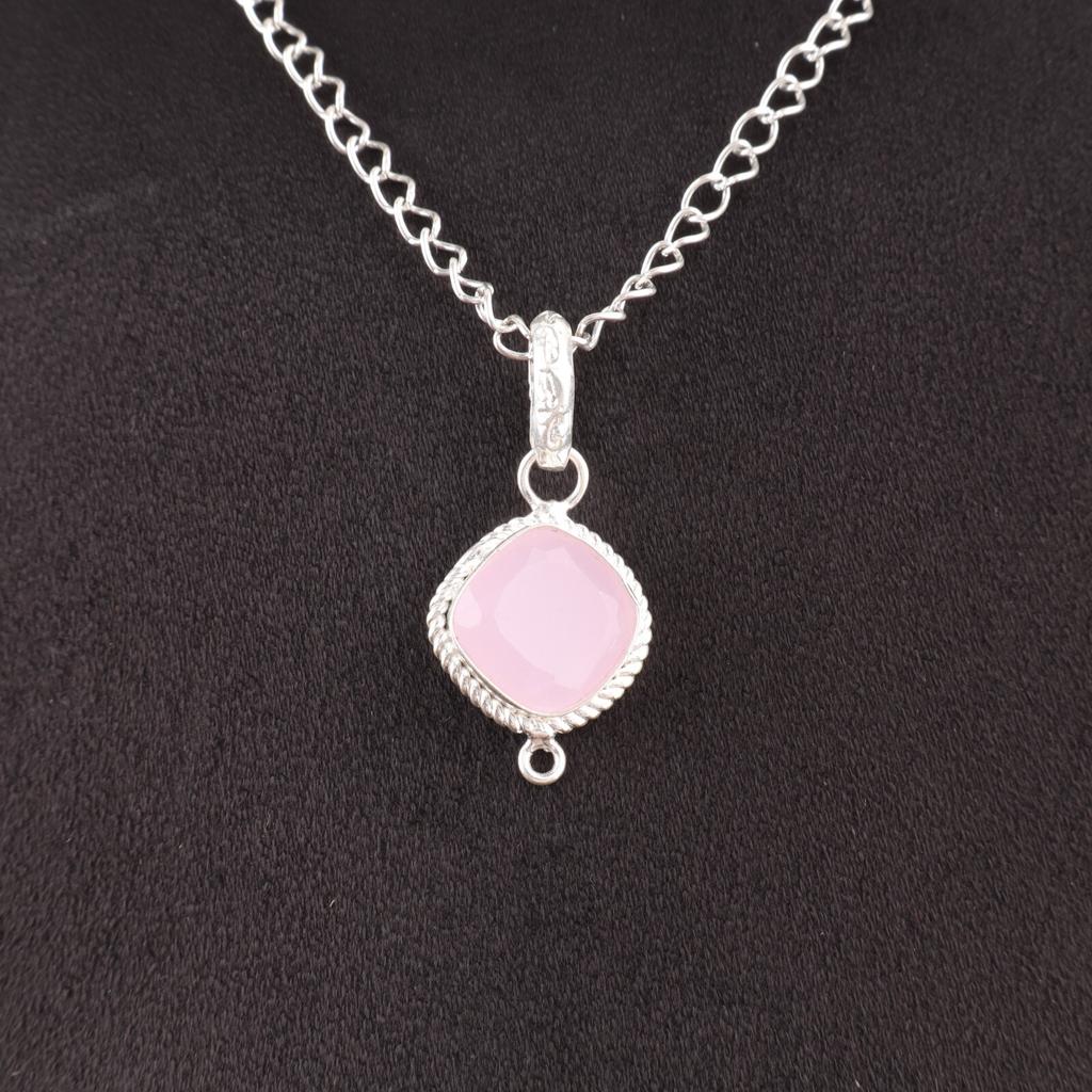 Cushion Rose Chalcedony Stone 925 Silver Birthday Gift Wedding Pendant Jewelry PP-11-15