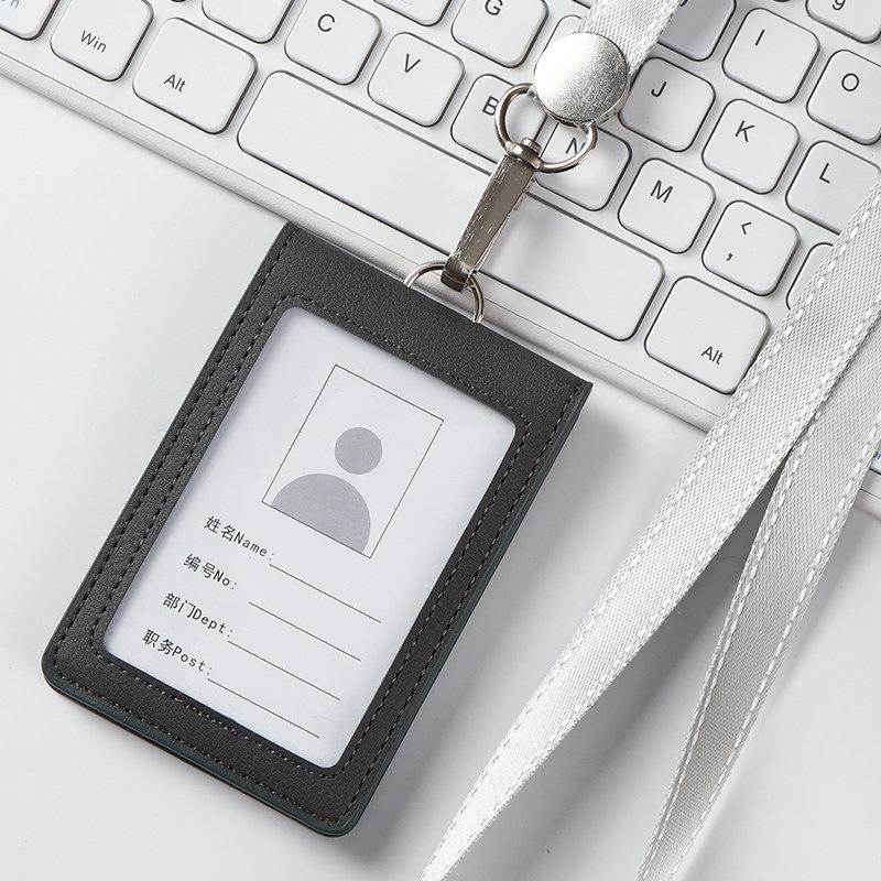 PU Leather Employee Id Case with Lanyard Fashion Leather Id Credit Card Holder Access Bus Card Case Badge Holder Card Sleeve