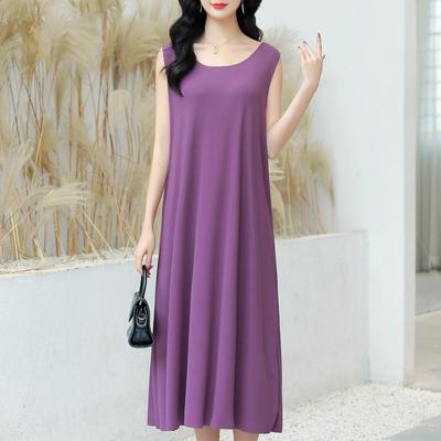 Sommer ärmelloses Kleid Frauen Elastizität einfarbig lässig plus Größe langes Kleid