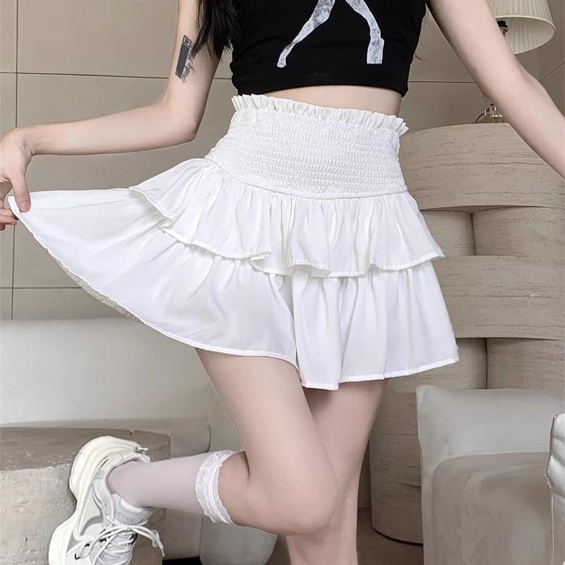 White Pleated High Waist A-Line Mini Skirt for Women - Summer Petite Slimming Design