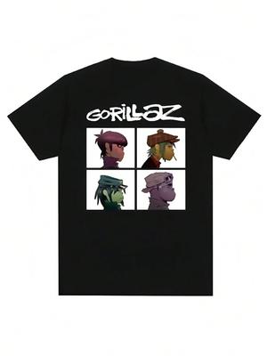 Μουσικό Συγκρότημα Gorillazs Punk Rock Print T-Shirt 90s Casual Μόδα Κοντομάνικο Μεγάλο Μέγεθος T-Shirt Unisex Q