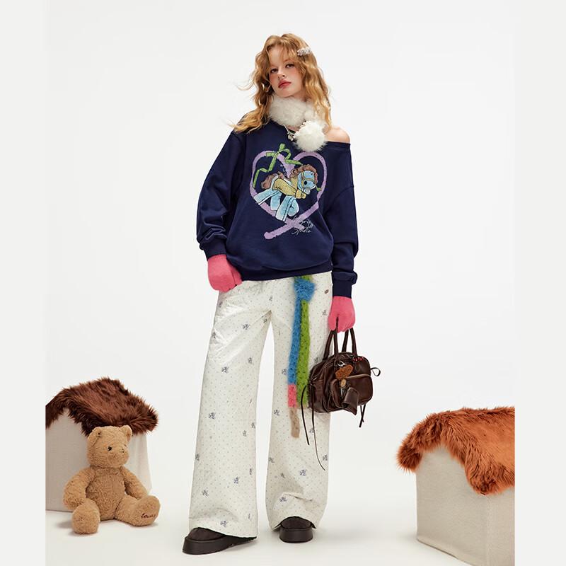 unifree Illustrator Polka Dot Print Loose Straight Winter Pants