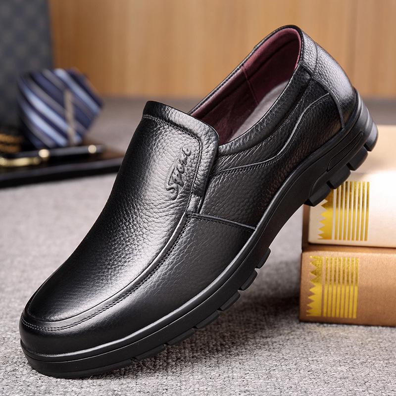 

Men s Genuine Leather Slip-On Dad Shoes: Business Casual Soft Sole for Middle-Aged & Elderly 42