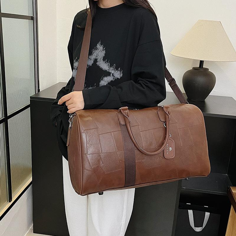 Men and Women's Fashionable Simple Business Trip Large Capacity Hand Luggage Bag PU Model Plus Patch Design Travel Bag