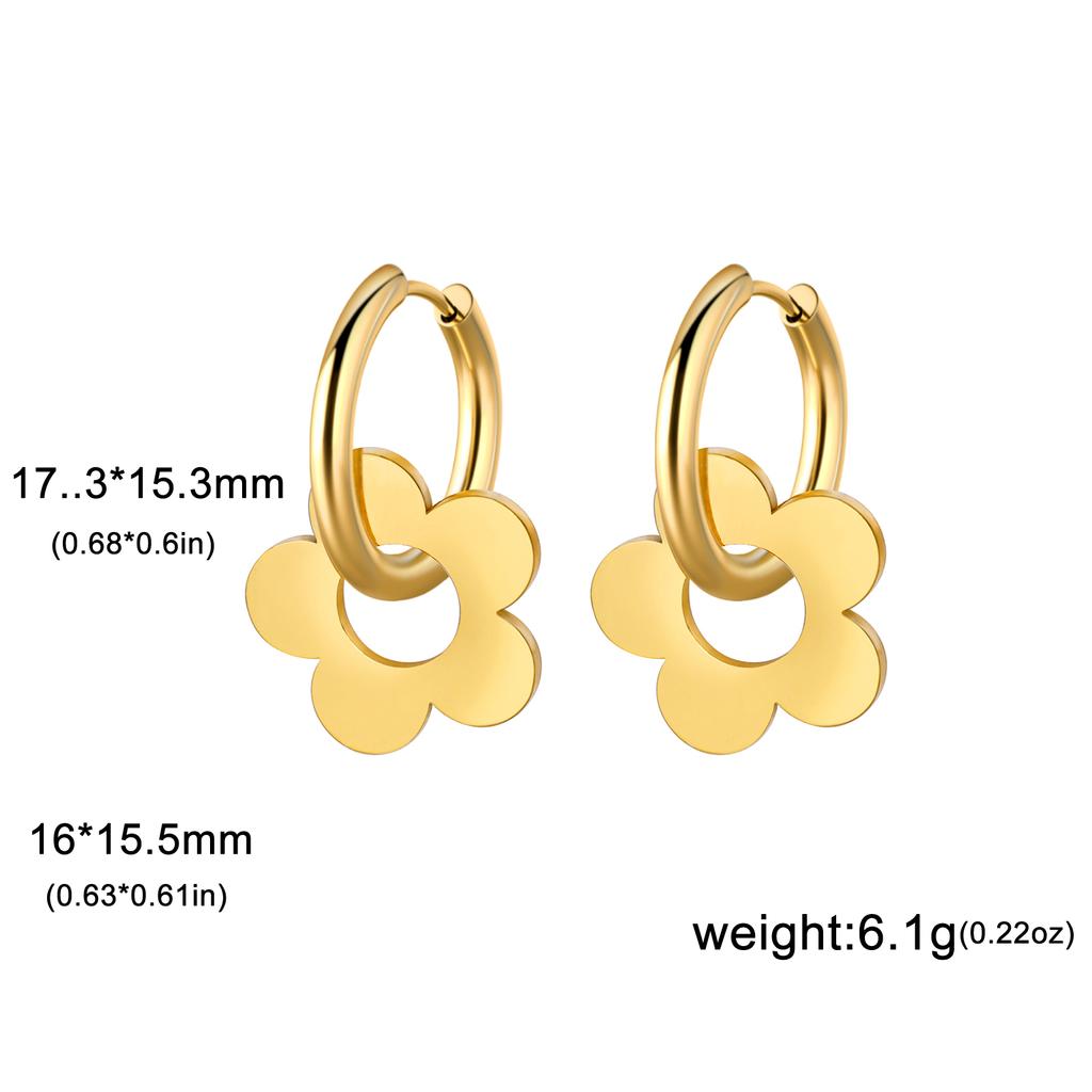 Kkjoy Stainless Steel Five petal flower pendant Earrings for Women Gold Color Hoop Earrings Minimalist Fashion Jewelry Gifts