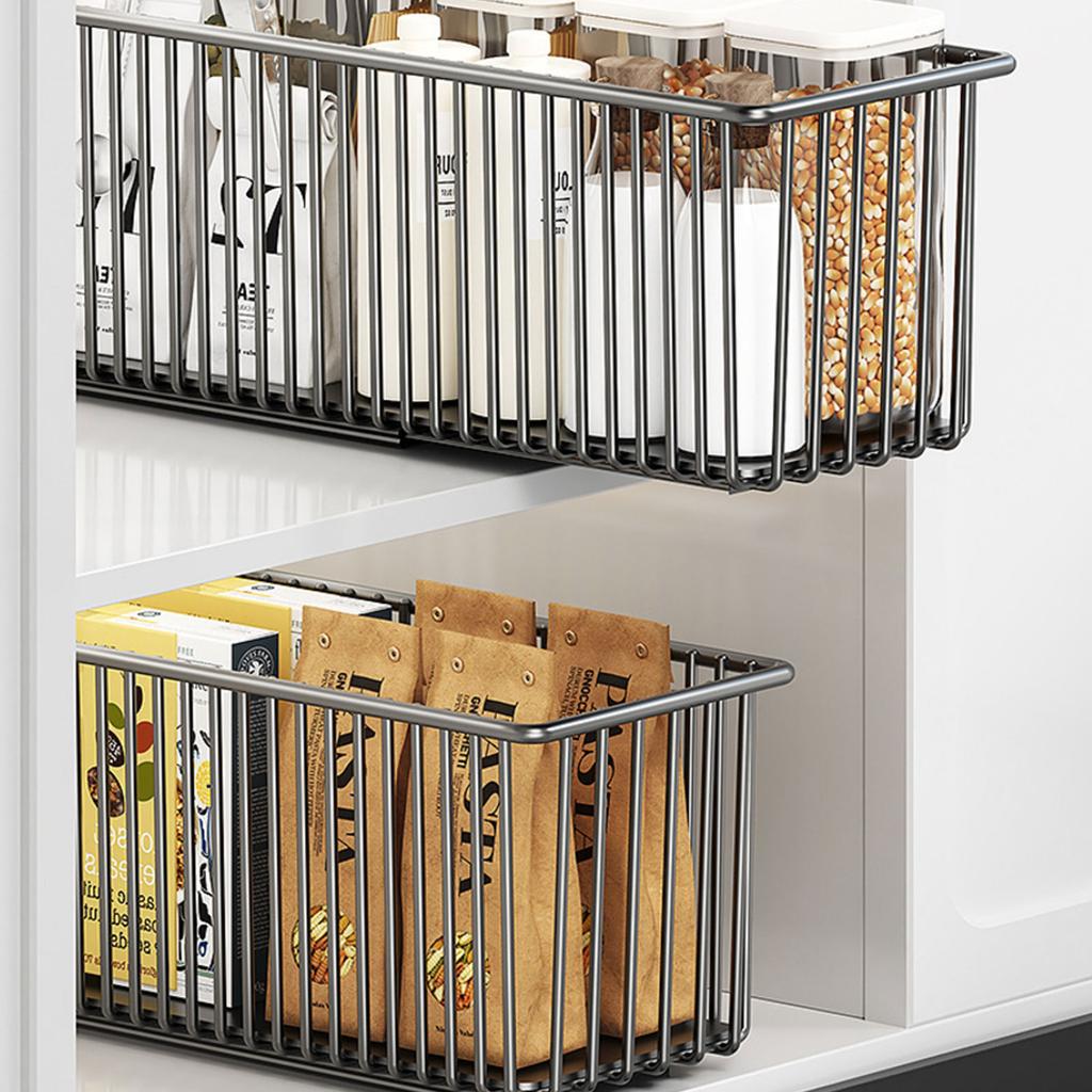 Retractable Storage Basket For Home Organization Ideal For Kitchen Cabinets And Bathroom Shelves Carbon Steel Design