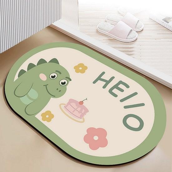 Cartoon Oval Bath Mat for Bathroom Non Slip Diatomaceous Floor Mat Super Absorbent Bathroom Rug Fit Under Door Quick Dry Floor Mat