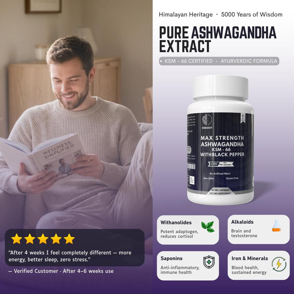Heroot Ashwagandha & Black Pepper Capsules | 1950 Mg | Dietary Supplement