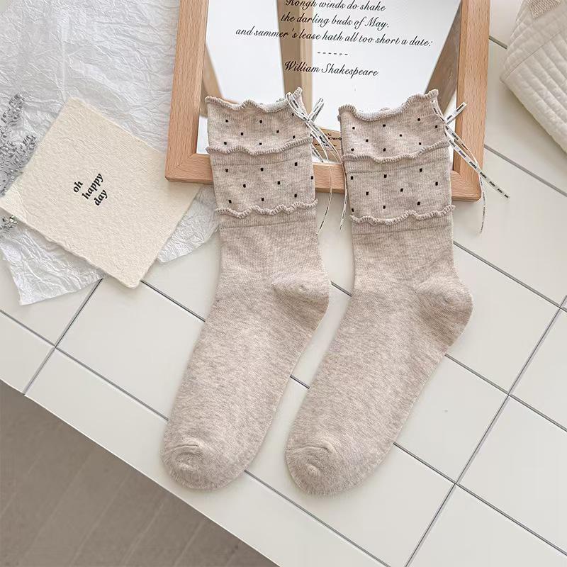 Spring/Summer Sweet Lolita Rabbit Polka Dot Bow Socks: Girls  Mid-Calf, Japanese/Korean Style One Size