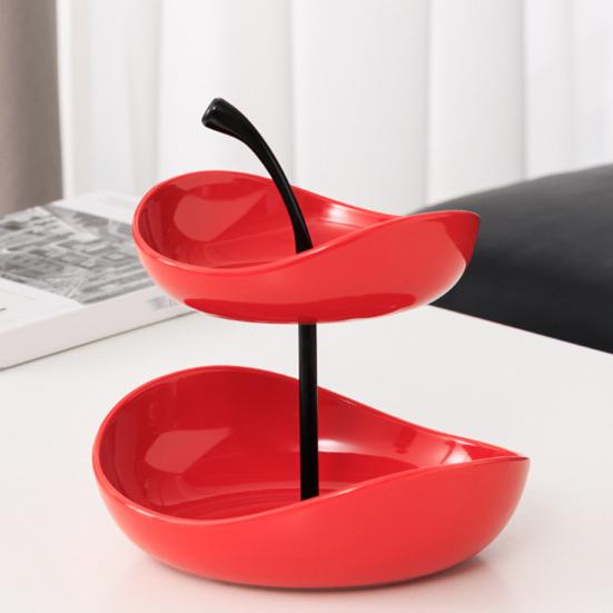 Double Layer Fruit Plate Multi-Layer Ceramic Fruit Bowl with Metal Stand Dishwasher Safe Corner Kitchen Countertop Organizer for Fruits Snacks Cakes